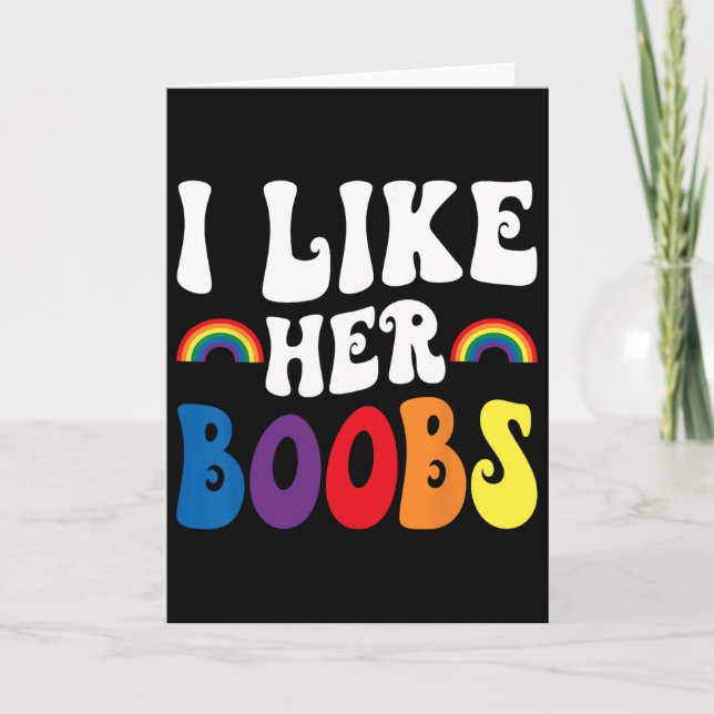 I Like Her Breast Lesbian Couples Lgbtq Funny Vale Kort (Framsida)