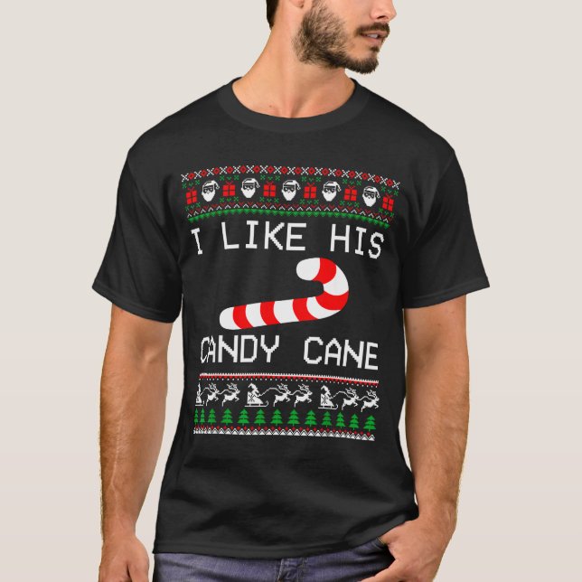 I Like His Candy Cane Couple Matching Christmas Me T Shirt (Framsida)