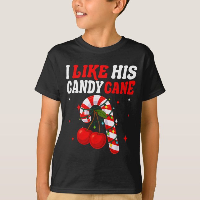 I Like His Candy Cane Couples Matching Christmas F T Shirt (Framsida)