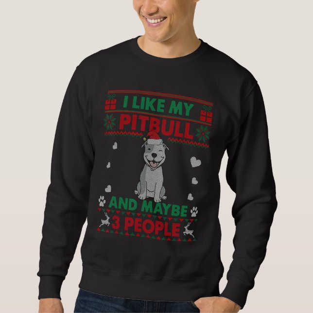 I Like Pitbull Dog    Ugly Christmas Sweater Lång Ärmad Tröja (Framsida)