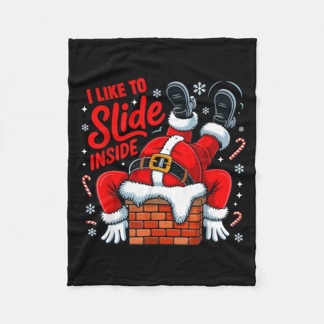 I Like To Slide Inside Funny Santa Couple Matching Fleecefilt (Framsidan)