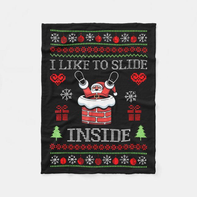 I Like To Slide Inside Funny Santa Couple Matching Fleecefilt (Framsidan)