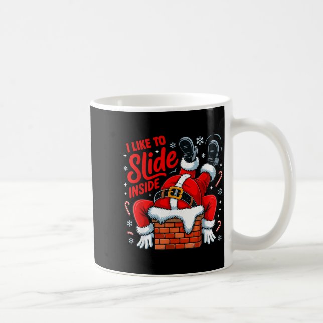 I Like To Slide Inside Funny Santa Couple Matching Kaffemugg (Höger)