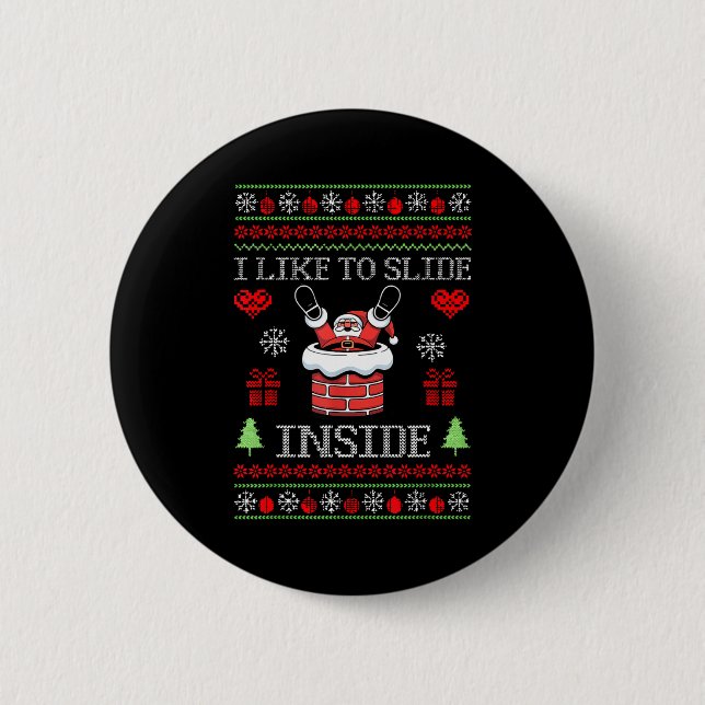 I Like To Slide Inside Funny Santa Couple Matching Knapp (Framsida)