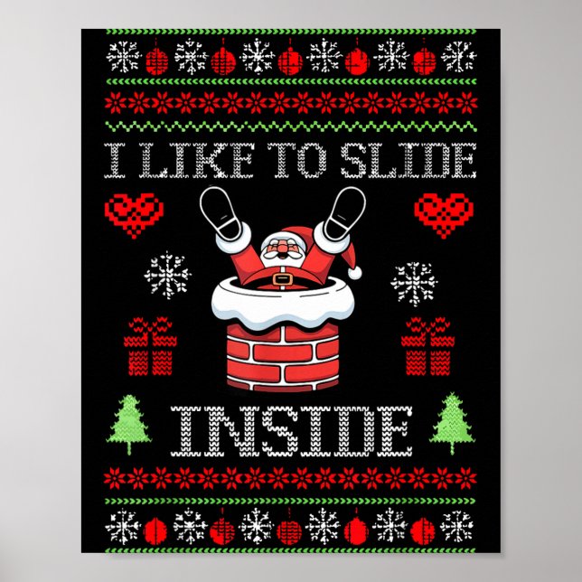 I Like To Slide Inside Funny Santa Couple Matching Poster (Framsidan)