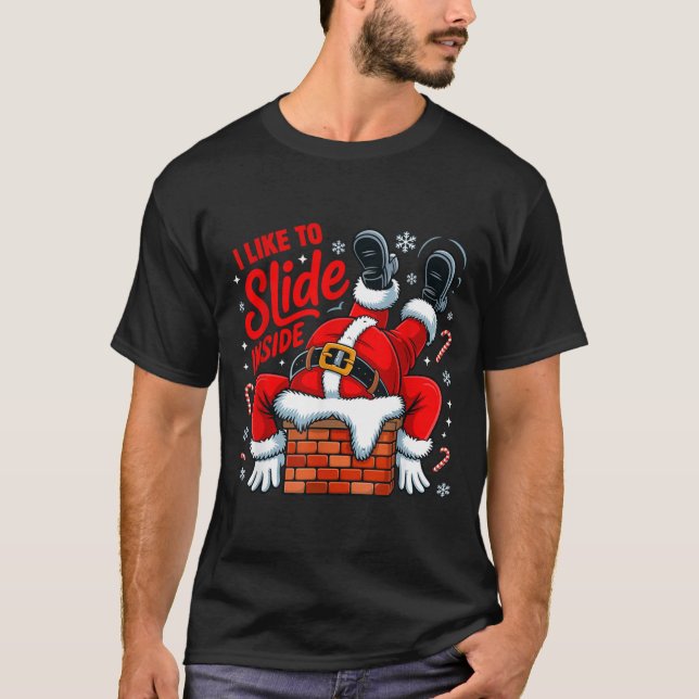 I Like To Slide Inside Funny Santa Couple Matching T Shirt (Framsida)