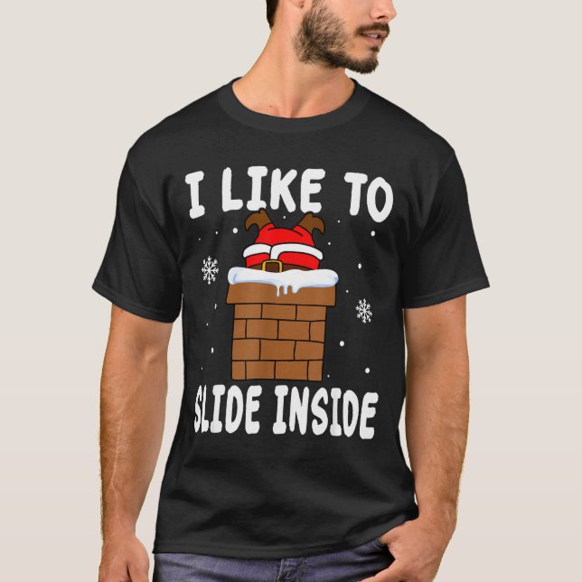 I Like To Slide Inside Funny Xmas Couple  T Shirt (Framsida)