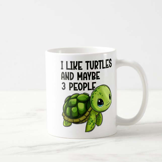 I Like Turtles And Maybe Three People Funny Retro  Kaffemugg (Höger)