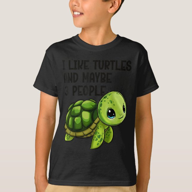 I Like Turtles And Maybe Three People Funny Retro  T Shirt (Framsida)