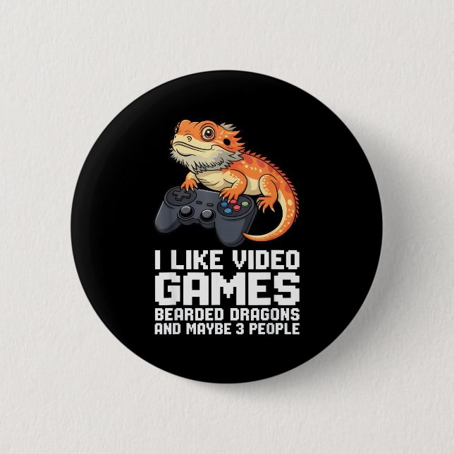 I Like Video Games Bearded Dragon Gamer Introvert  Knapp (Framsida)