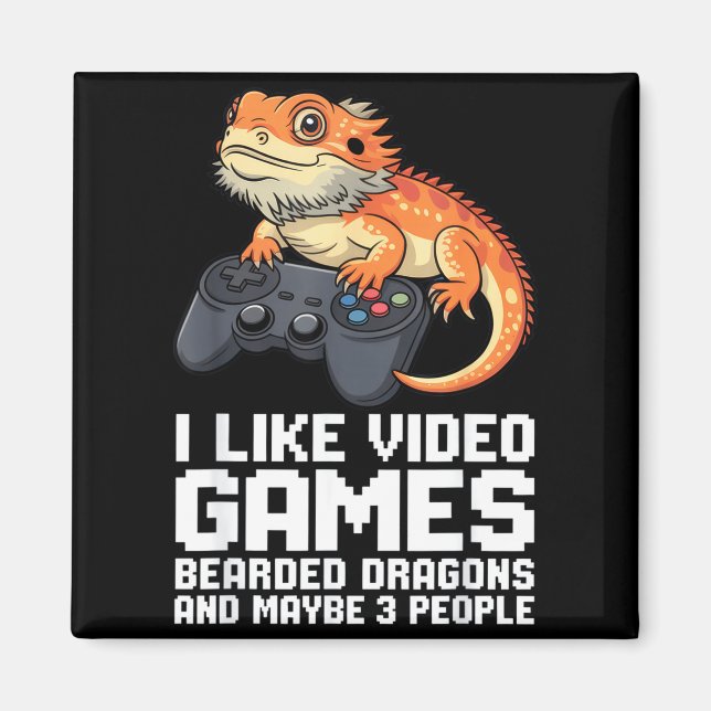 I Like Video Games Bearded Dragon Gamer Introvert  Magnet (Framsidan)
