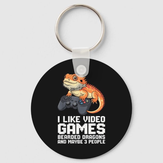 I Like Video Games Bearded Dragon Gamer Introvert  Nyckelring (Framsida)