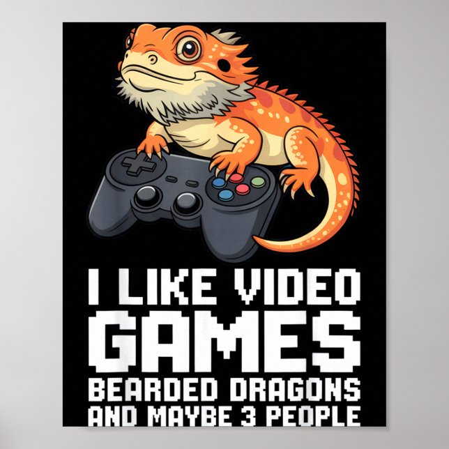 I Like Video Games Bearded Dragon Gamer Introvert  Poster (Framsidan)