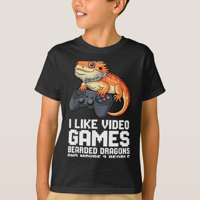 I Like Video Games Bearded Dragon Gamer Introvert  T Shirt (Framsida)
