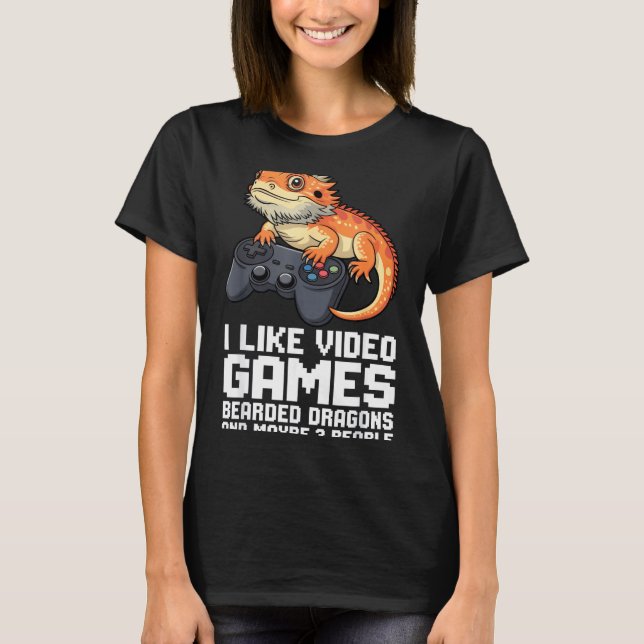 I Like Video Games Bearded Dragon Gamer Introvert  T Shirt (Framsida)