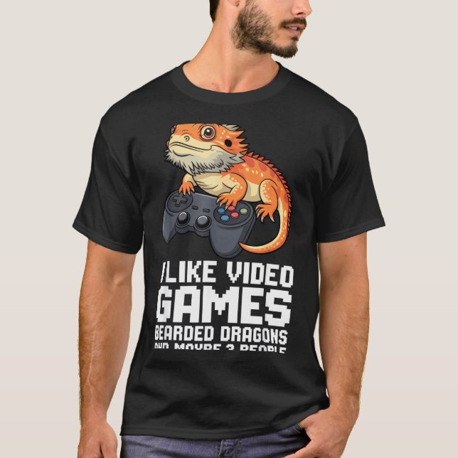 I Like Video Games Bearded Dragon Gamer Introvert  T Shirt (Framsida)
