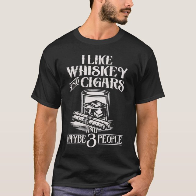 I Like Whiskey And Cigars Funny Monkey  T Shirt (Framsida)