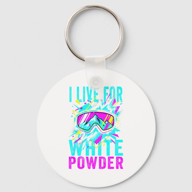 I Live For White Wder 80s 90s Retro Skiing Snowboa Nyckelring (Framsida)
