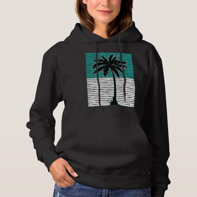 I Live Life Palm Tree Picture Cool Aqua Green Whit T Shirt (Framsida)