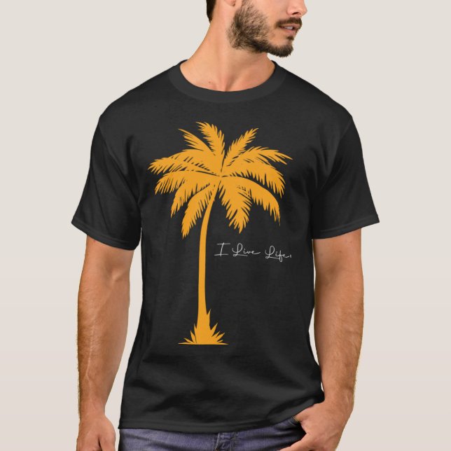 I Live Life Palm Tree Silhouette Orange Vivid Grap T Shirt (Framsida)