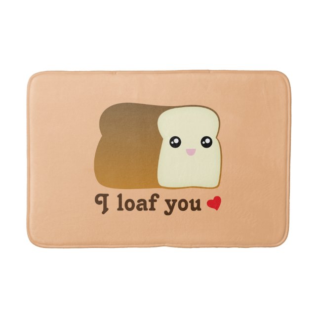 I Loaf You Kawaii Bread Funny Tecknad Food Pun Badrumsmatta (Framsidan)