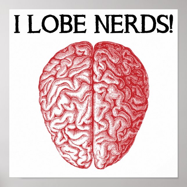 I Lobe Nerds Kärlek Funny Poster Sign (Framsidan)
