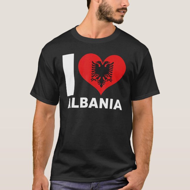 I Love Albania  Heart Flag Albania T Shirt (Framsida)
