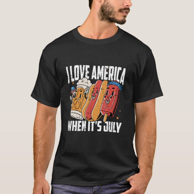 I Love America 4th Of July Hotdog Patriotic T Shirt (Framsida)