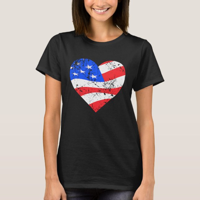 I Love America  Distressed USA flag heart T Shirt (Framsida)