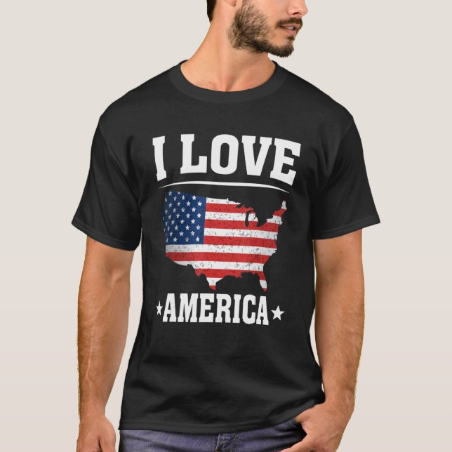 I Love America US Map Flag Patriotic American 4th  T Shirt (Framsida)
