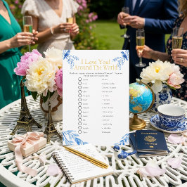 I love around the world blue Bridal shower game Inbjudningar
