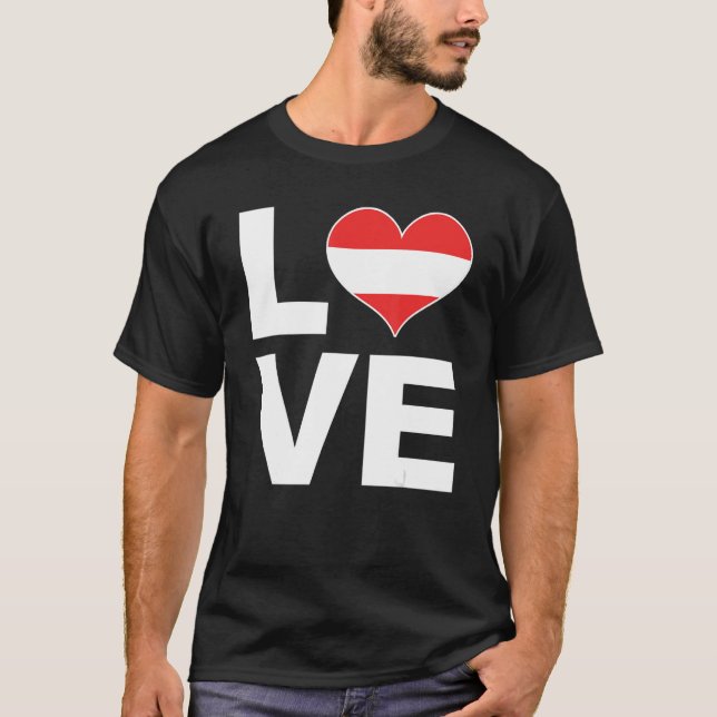 I Love Austria Heart Flag Austria T Shirt (Framsida)