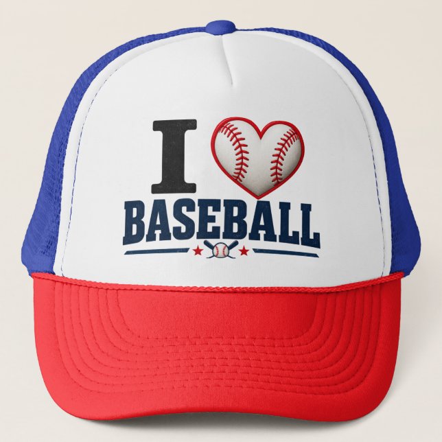 I Love Baseball Cap | Baseball Fan Game Day Hat Keps (Framsida)
