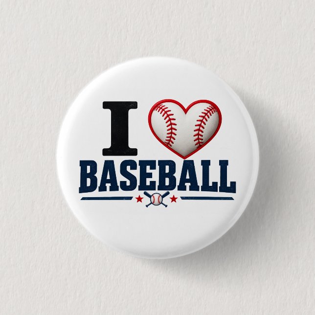 I Love Baseball Fan & Team Spirit Button Design Knapp (Framsida)