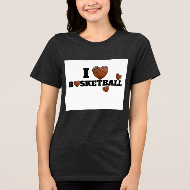 I Love Basketball Bold Black And White  T Shirt (Framsida)