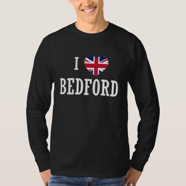 I Love Bedford England Union Jack Flag Heart Engli T Shirt (Framsida)