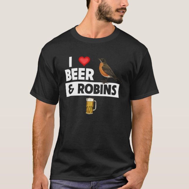 I Love Beer and American Robins Connecticut State  T Shirt (Framsida)