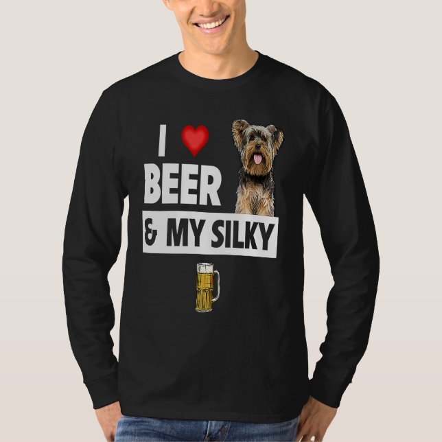 I Love Beer and My Silky Terrier Dog Mom Dad Drink T Shirt (Framsida)