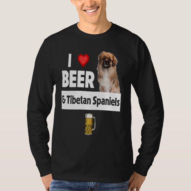 I Love Beer and Tibetan Spaniels Dog Mom Dad Drink T Shirt (Framsida)