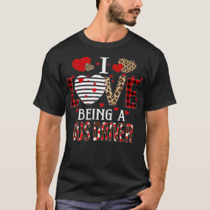 I Love Being A Bus Driver Red Plaid Hearts Valenti T Shirt