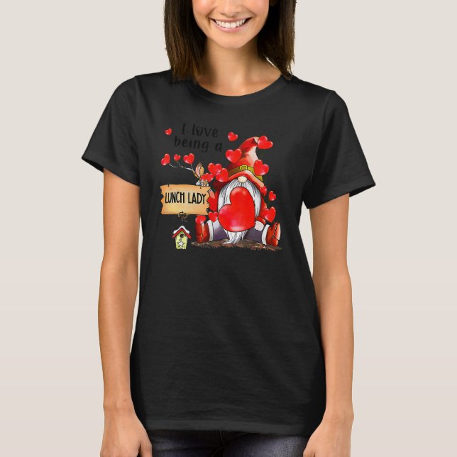 I Love Being A Lunch Lady Gnome Lunch Lady Heart V T Shirt (Framsida)
