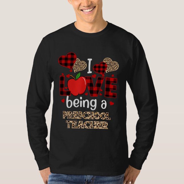 I Love Being A Preschool Teacher Red Plaid Valenti T Shirt (Framsida)