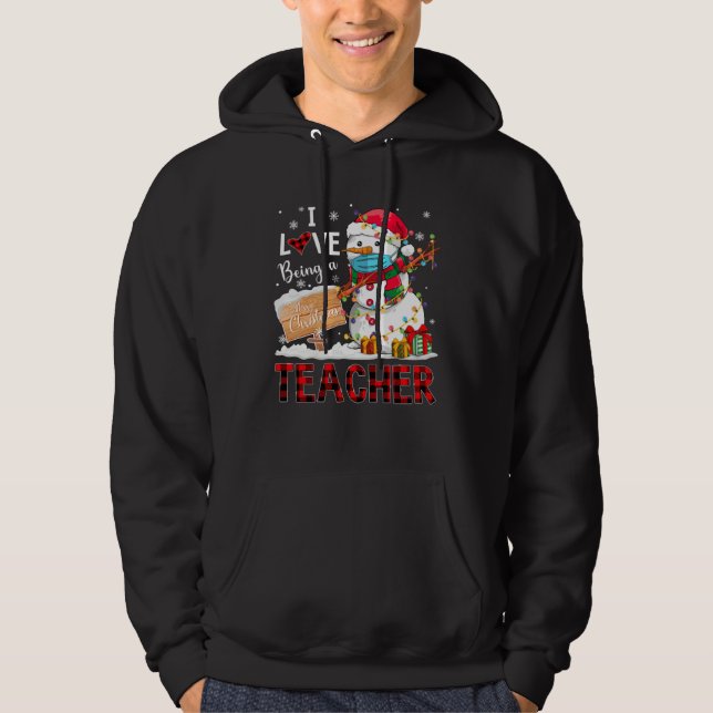 I Love Being A Teacher Christmas Dabbing Snowman D Hoodie (Framsida)