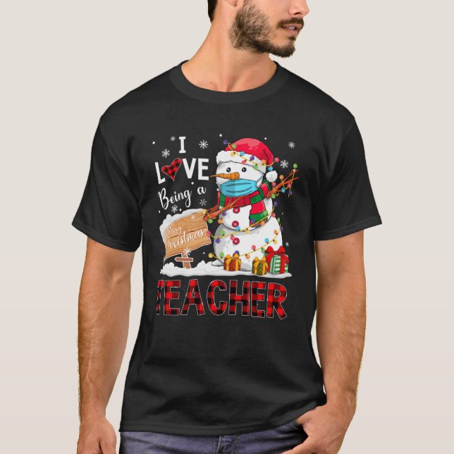 I Love Being A Teacher Christmas Dabbing Snowman D T Shirt (Framsida)