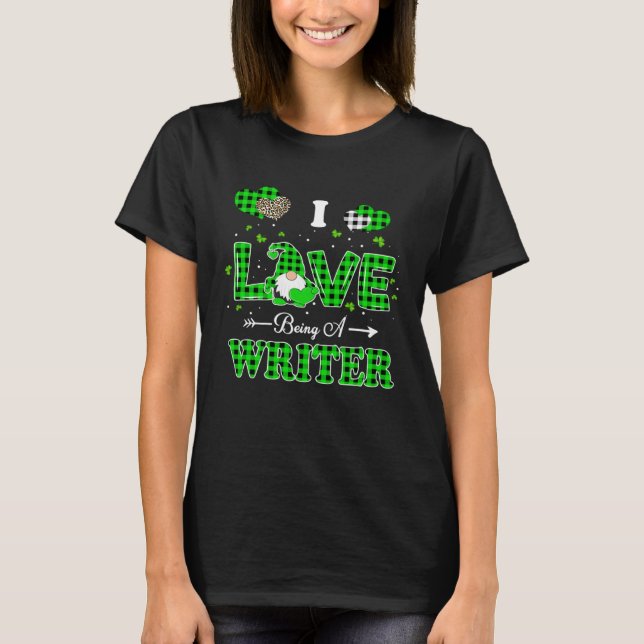 I Love Being A Writer Gnome Leopard St Patrick's D T Shirt (Framsida)