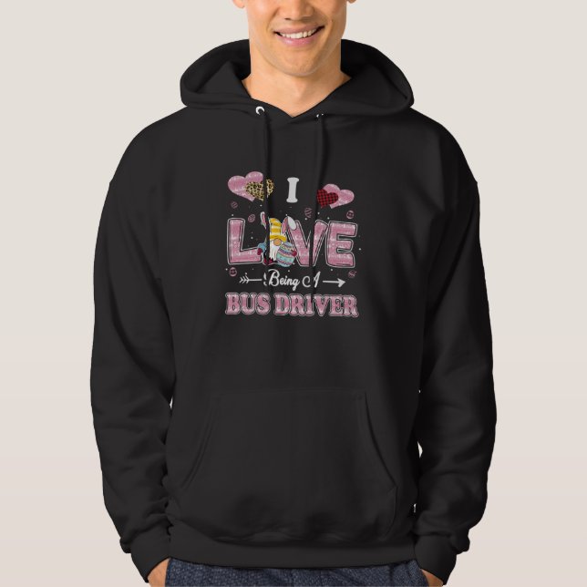 I Love Being Bus Driver Easter Gnome Job Title Hoodie (Framsida)