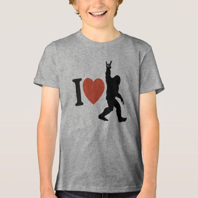 I Love Bigfoot Rock On T Shirt (Framsida)