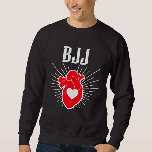 I Love BJJ Heart Jiu Jitsu Muay Thai MMA Wrestling Lång Ärmad Tröja (Framsida)