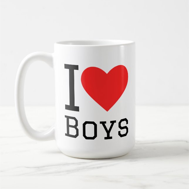 I love boys square sticker kaffemugg (Vänster)