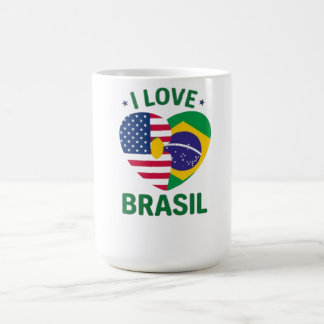 I Love Brasil USA Flag Heart  Kaffemugg